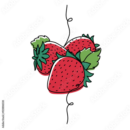 Organic Strawberry One Line Drawing Colorful Vector Illustration of Hand Drawn Fruit Minimalistic Design for Healthy Food Concept