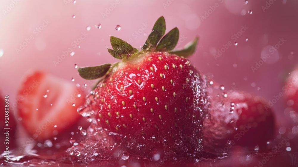 Red ripe strawberry in water with splashes. Red ripe strawberry in water with splashes.