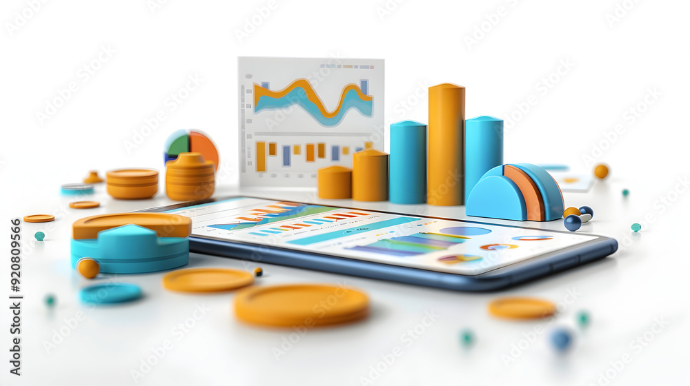 Person Reviewing Investment Portfolio on Phone with 3D Flat Icon on White Background