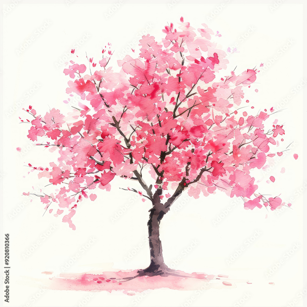 Fototapeta premium Minimalist Watercolor Illustration of a Vibrant Cherry Blossom Delicate and Beautiful Floral Art