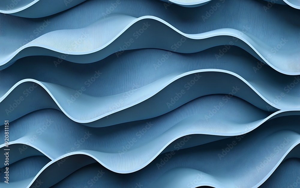 Seamless 3D Wallpaper with Overlapping Wavy Lines in Chambray Blue Seamless 3D Wallpaper with Overlapping Wavy Lines in Chambray Blue
