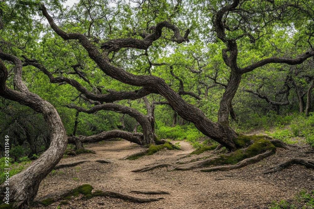 Austin Trees. Intertwined Forest of Nature with Twisting Branches and Moss on Greenbelt Trail Austin Trees. Intertwined Forest of Nature with Twisting Branches and Moss on Greenbelt Trail