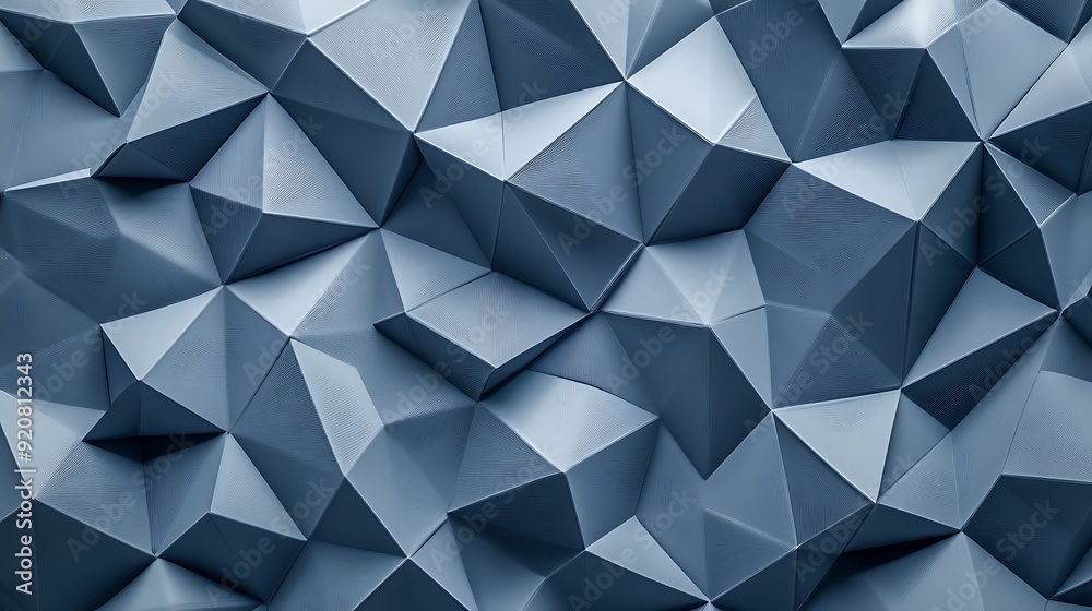 Obraz premium Seamless 3D Chambray Blue Wallpaper with Triangular Facets and Crystalline Effect