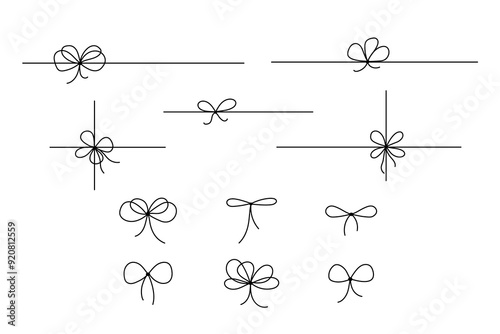 Wallpaper Mural Gift bow simple line set. Ribbon with knot doodle, vector drawing. Outline tie hand drawn sketch isolated on white background Torontodigital.ca