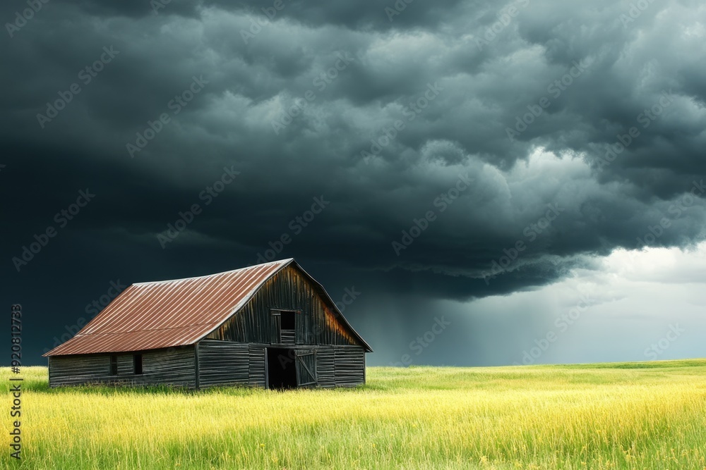 Barn Storm. Sunny Old Barn in Front of a Dark Stormy Cloud Barn Storm. Sunny Old Barn in Front of a Dark Stormy Cloud