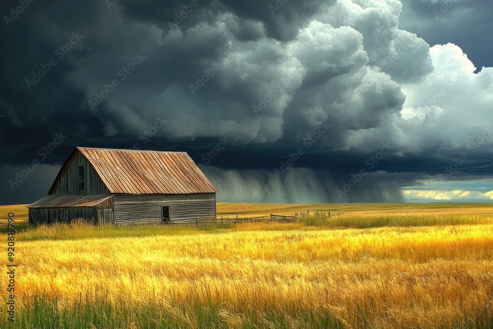 Barn Storm. Sunny Summer Day on an Alberta Field with Old Barn Facing Approaching Storm Barn Storm. Sunny Summer Day on an Alberta Field with Old Barn Facing Approaching Storm
