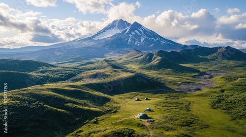 Basecamp. Trekking in Kamchatka: Mountain Camp near Tolbachik Volcano
