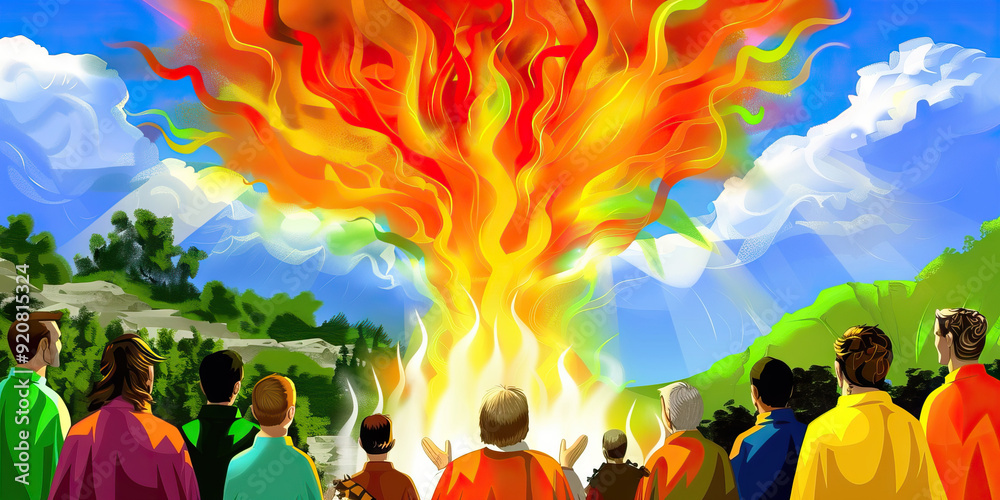 Pentecost Sunday: The Holy Spirit Comes as Tongues of Fire. Digital ...