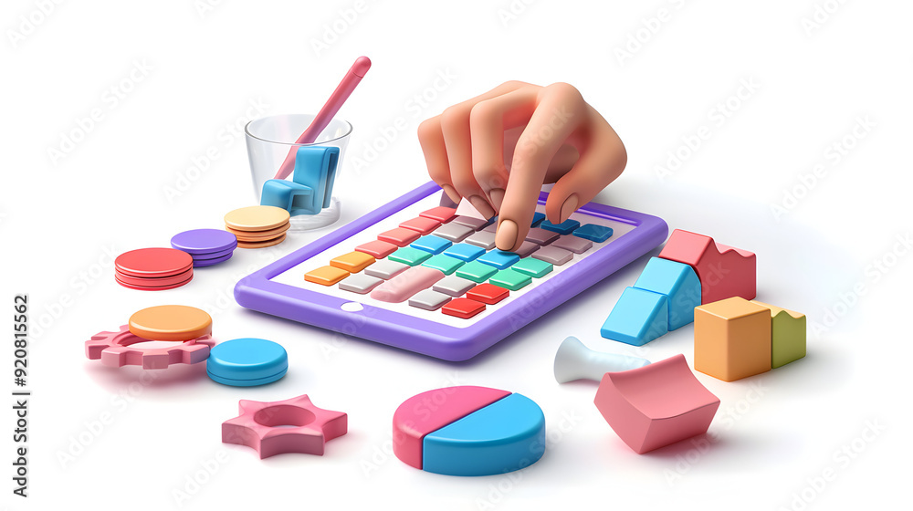 Flat 3D Icon: Person Using Loan Calculator on Tablet Concept for Graphic Design Projects Isolated White Background Flat 3D Icon: Person Using Loan Calculator on Tablet Concept for Graphic Design Projects Isolated White Background