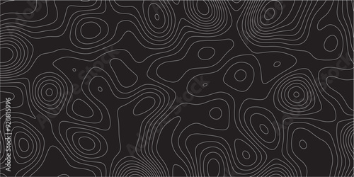 Abstract white on black background Topographic line map pattern. Contour elevation topographic and textured Background Modern design with black background with topographic wavy patted. 