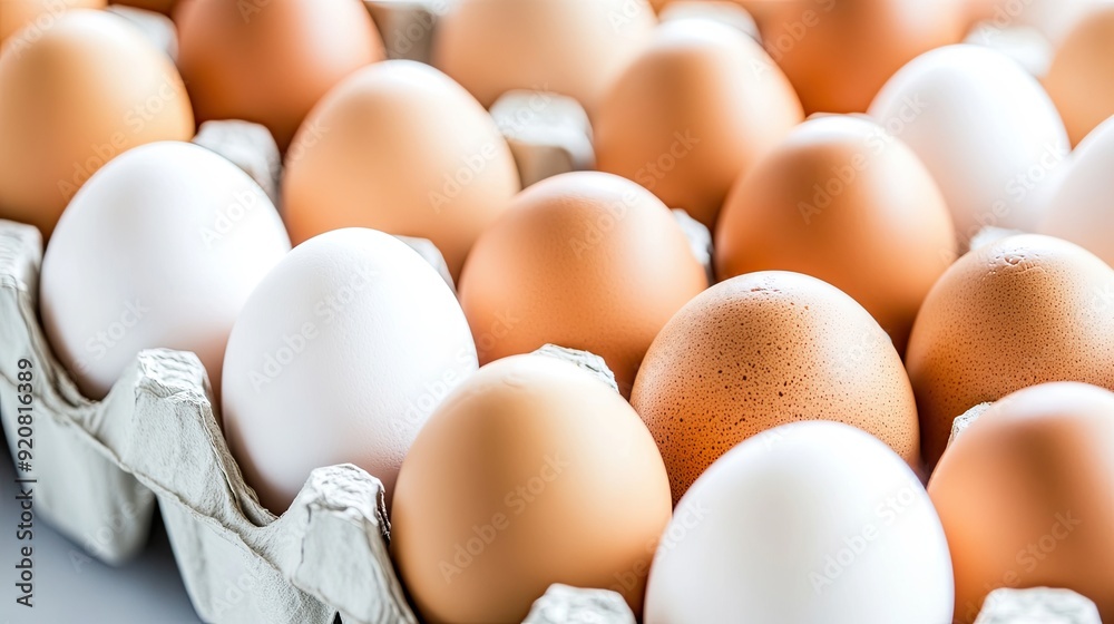 Fresh Brown and White Eggs in a Carton on a Kitchen Counter Fresh Brown and White Eggs in a Carton on a Kitchen Counter