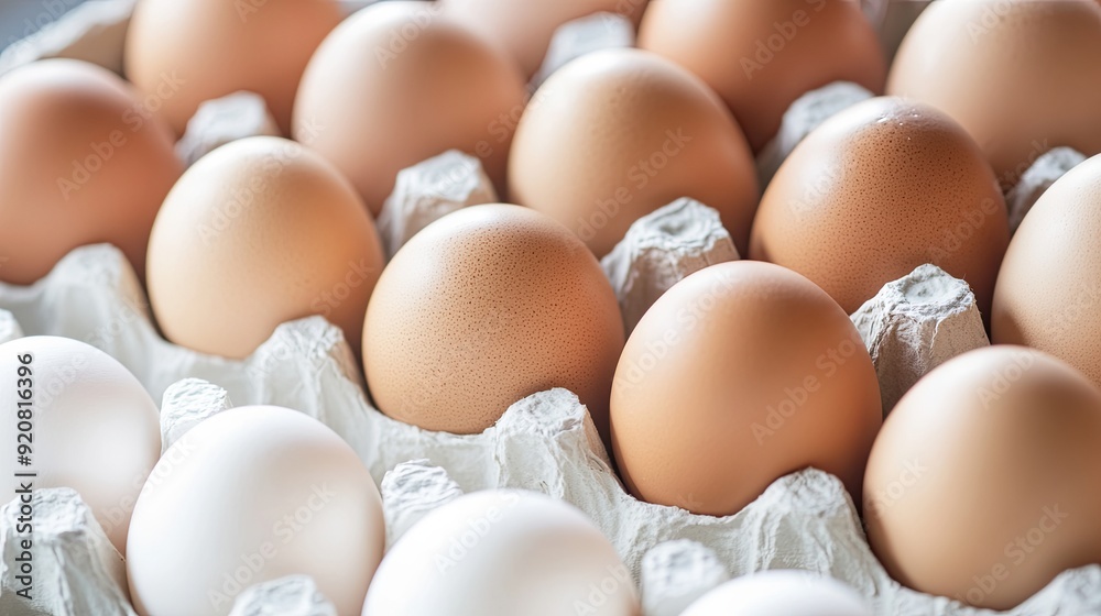 Fresh Brown and White Eggs Arranged in a Carton on a Kitchen Counter Fresh Brown and White Eggs Arranged in a Carton on a Kitchen Counter