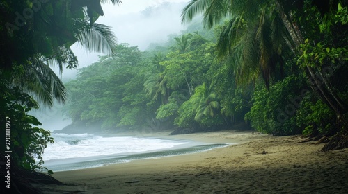Fototapeta Naklejka Na Ścianę i Meble -  Corcovado Costa Rica: Wild Beach in Tropical Rainforest Jungle Park