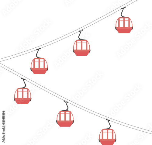 Cable car with red cabins in vector. Vector illustration