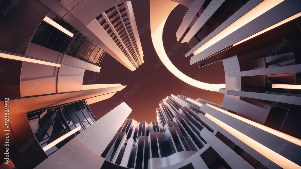 Fototapeta premium Abstract Circular Background with White Architectural Elements Modern Building Design Featuring Curved Shapes 3D Rendering