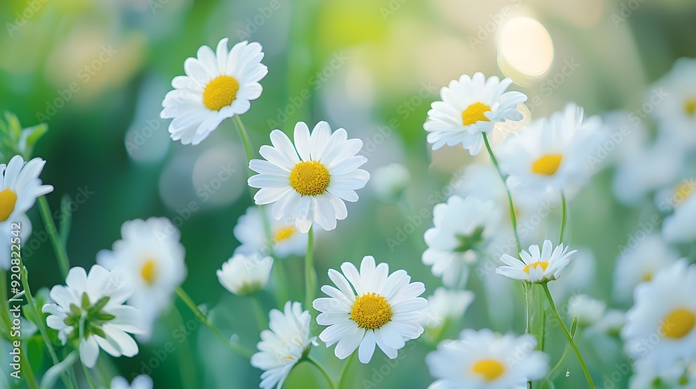Delicate Daisies Blooming in Verdant Meadow on Bright Sunny Day Delicate Daisies Blooming in Verdant Meadow on Bright Sunny Day