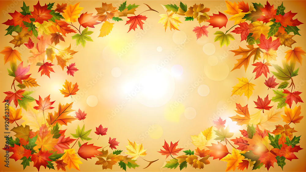 Autumn Leaf Border on Bright Yellow Background with Copy Space Autumn Leaf Border on Bright Yellow Background with Copy Space