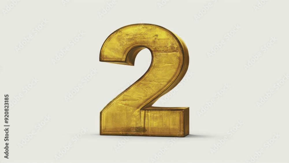 Aged Yellow 3D Number Two in Constructor Style Isolated on White Background Aged Yellow 3D Number Two in Constructor Style Isolated on White Background