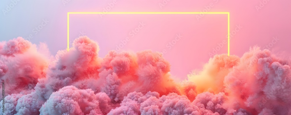 Fototapeta premium Pink Clouds with a Glowing Neon Yellow Frame