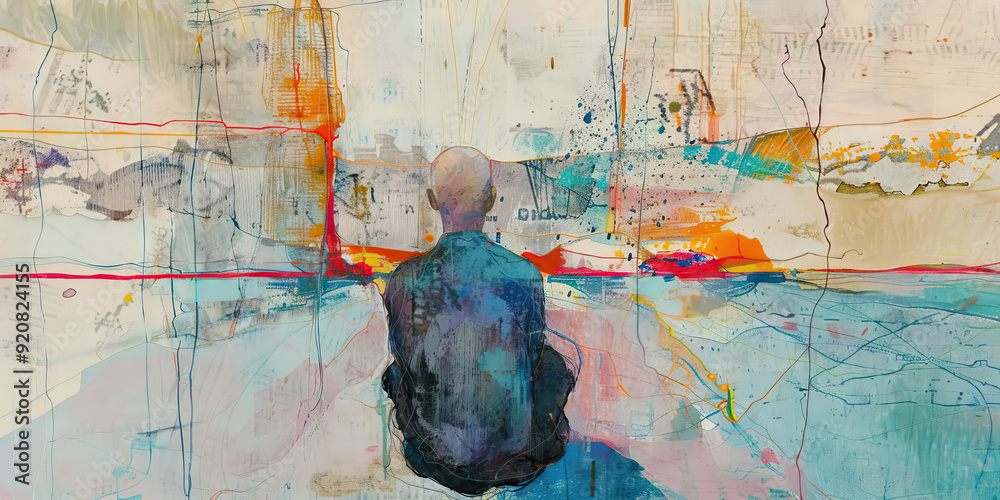 Back view of a man in worship on watercolor background. Back view of a man in worship on watercolor background.