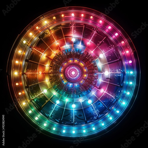 A mesmerizing circular display with colorful LED lights radiating vibrant patterns that celebrate creativity
