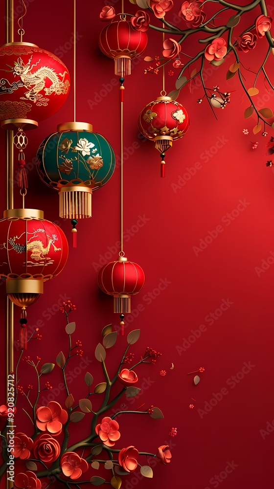 Traditional light red lantern relief mural poster background Traditional light red lantern relief mural poster background
