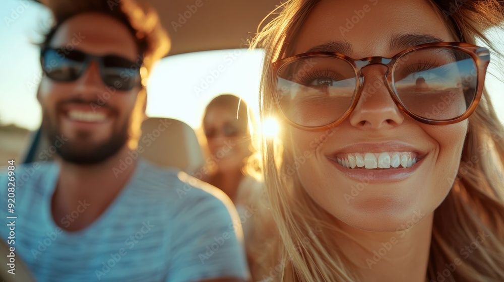 A family enjoys a road trip during sunset, capturing the joy and relaxation of a shared driving experience. The sun casts a warm glow over the scenery. A family enjoys a road trip during sunset, capturing the joy and relaxation of a shared driving experience. The sun casts a warm glow over the scenery.