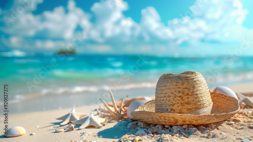 hat on the beach, summer holiday background