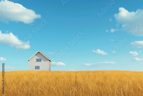 Landscape with an old village house standing in a field with autumn-yellowed grasses against a cloudy sky. Rural area.. Beautiful simple AI generated image in 4K, unique.