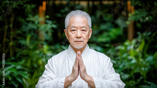 Kung Fu Master in Action A captivating image showcasing an experienced Kung Fu master demonstrating his skill and focus in a powerful stance emphasizing discipline strength, and the art of martial art