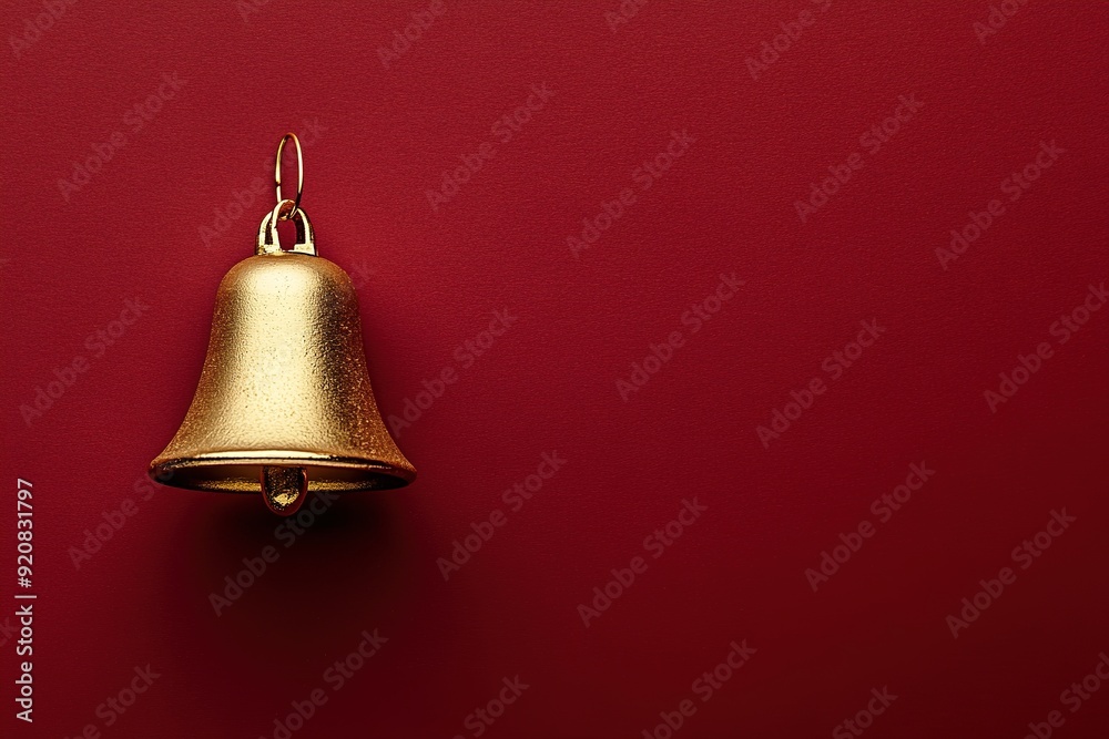 Golden bell on deep red background with space for text Golden bell on deep red background with space for text