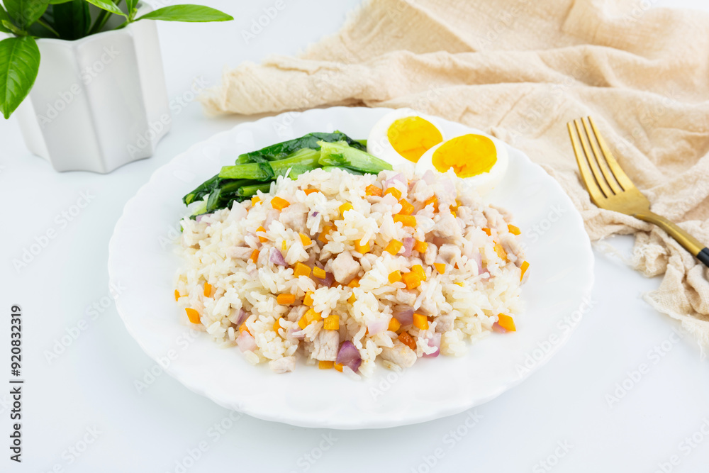 Carrot and pork fried rice with vegetables for one person Carrot and pork fried rice with vegetables for one person