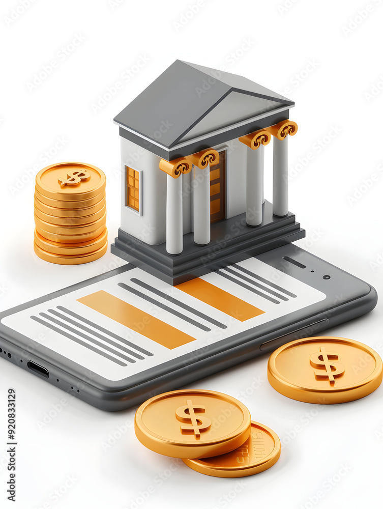 3D Flat Icon of Phone with Loan Application Interface and Blank Space Concept on White Background 3D Flat Icon of Phone with Loan Application Interface and Blank Space Concept on White Background