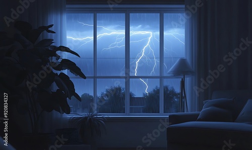 Stormy Night View from a Window