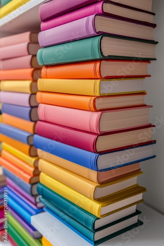 Wallpaper Mural A stack of perfectly aligned rainbow-colored books on a white shelf.  Torontodigital.ca