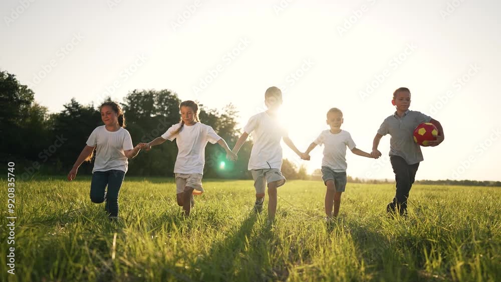 happy family.children holding hand walk run in park on green grass in summer.team of kid holding hand run with ball in nature.Kid play together as team in summer.Group of children in park in nature happy family.children holding hand walk run in park on green grass in summer.team of kid holding hand run with ball in nature.Kid play together as team in summer.Group of children in park in nature