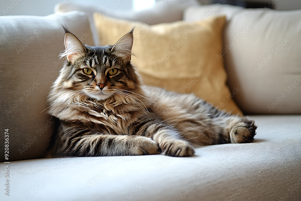 funny purebred cat on the couch in the home interior funny purebred cat on the couch in the home interior