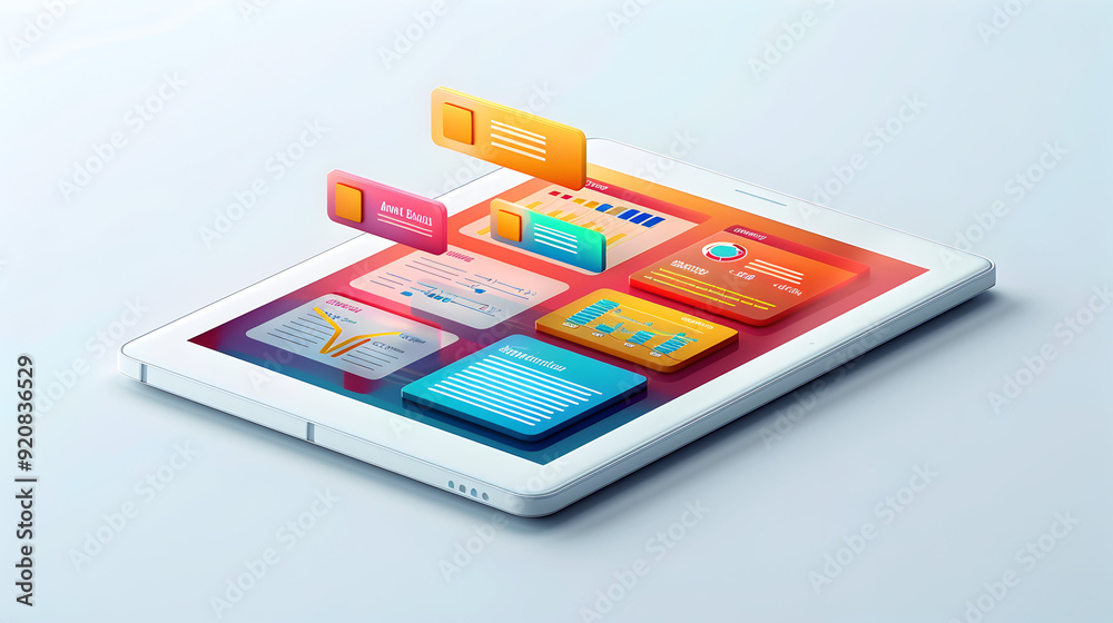 3D Flat Icon Tablet Loan Application Concept Mockup on White Background 3D Flat Icon Tablet Loan Application Concept Mockup on White Background
