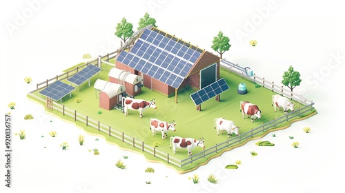 Eco-friendly Dairy Farming: Solar Panels Energizing Livestock Operations - Illustration on Transparent Background