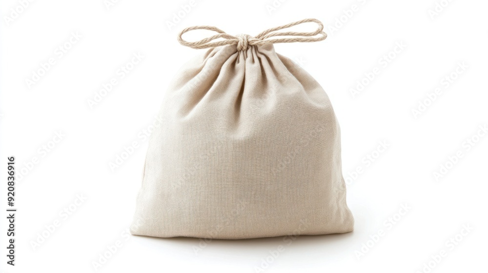 Beige Drawstring Bag Isolated on White Background Beige Drawstring Bag Isolated on White Background