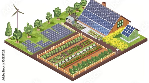 Green Energy-Powered Community Garden: Sustainable Urban Agriculture Concept on Transparent Background