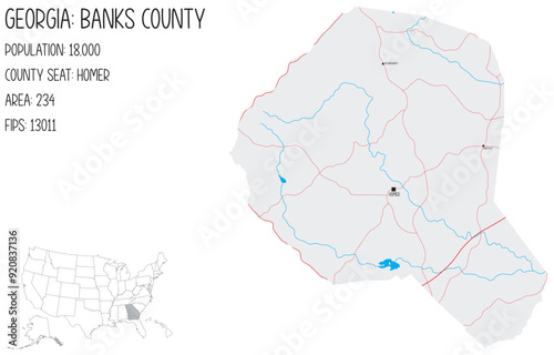 Large and detailed map of Banks County in Georgia, USA.