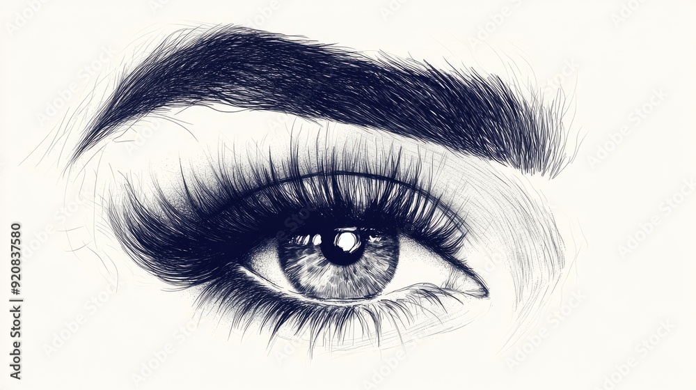 Stylized hand-drawn eyes of a woman with flawlessly arched eyebrows and dramatic curled eyelashes, designed for a chic beauty salon business card. Stylized hand-drawn eyes of a woman with flawlessly arched eyebrows and dramatic curled eyelashes, designed for a chic beauty salon business card.