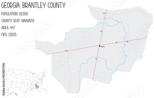 Large and detailed map of Brantley County in Georgia, USA.
