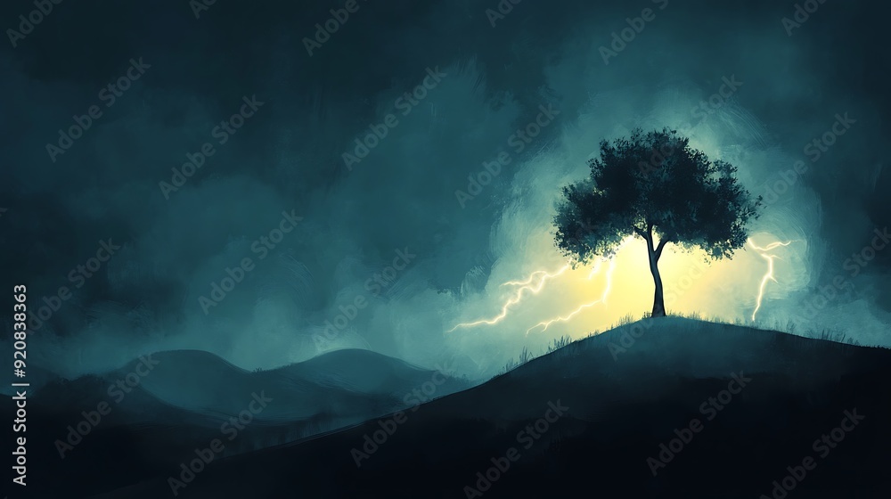 Fototapeta premium Lone Tree Under a Stormy Sky