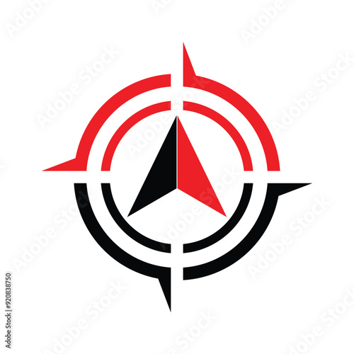 A simple flat logo of a standard compass with arrow facing north in black and red