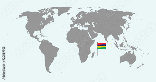 Pin map with Mauritius flag on world map. Vector illustration.