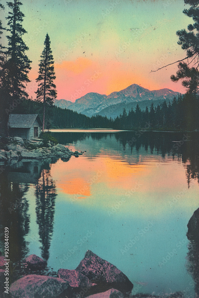 Fototapeta premium Haus am See mit Bergen