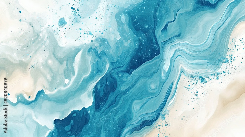 Naklejka premium Abstract blue cream white watercolor background with wave pattern.