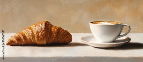 A Freshly Baked Croissant and a Cup of Latte